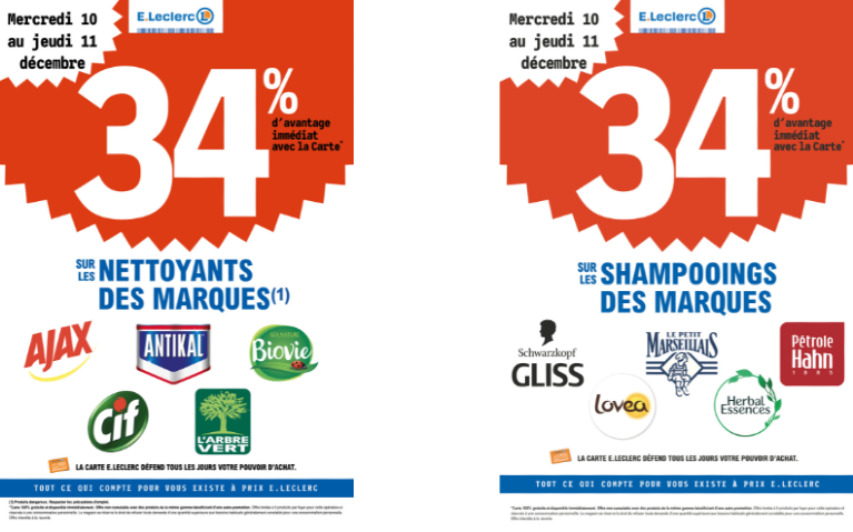 34% DE REMISE IMMEDIATE SUR UNE SELECTION DES MARQUES DE NETOYANTS ET 34% DE REMISE IMMEDIATE SUR UNE SELECTION DES MARQUES DE SHAMPOOINGS DU 10 AU //12
