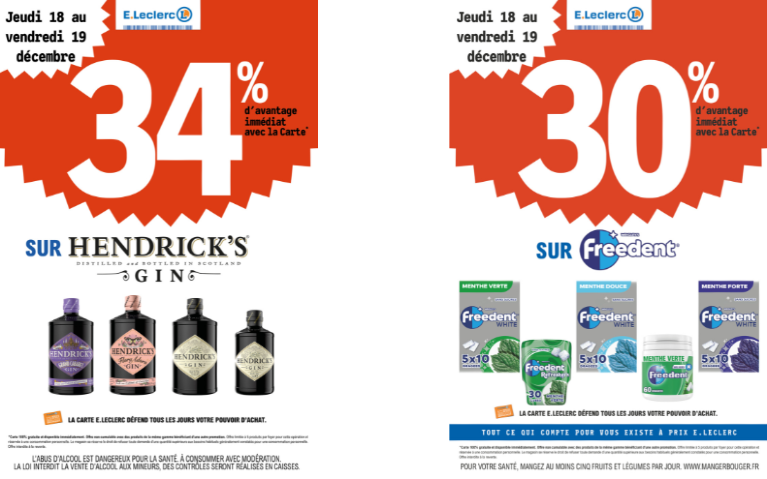 34% DE REMISE IMMEDIATE SUR UNE SELECTION DE GINS ET 30% DE REMISE IMMEDIATE SUR FREEDENT DU 18 AU 19/12
