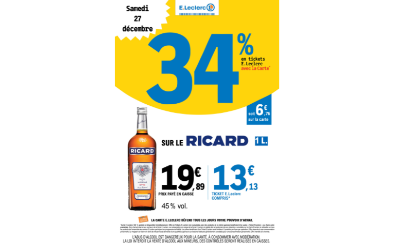 34% EN E.TICKET LECLERC SUR LE RICARD LE 27/12