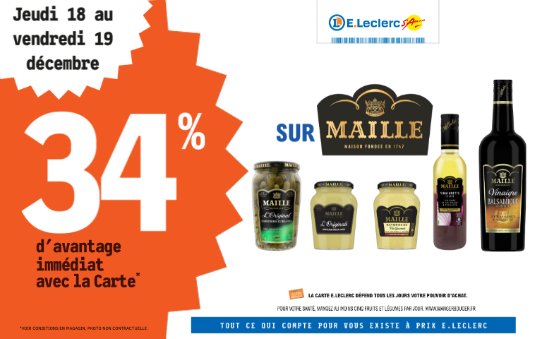 Jeudi 18 et vendredi 19 décembre, bénéficiez de 34% de remise immédiate sur les produits de lamarque Maile avec la carte de fidélité
