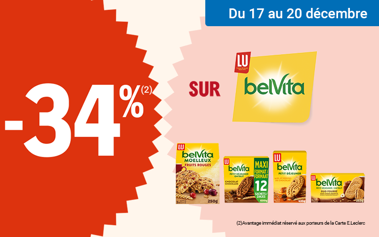 Du 17 au 20 décembre, profitez de 34% en avantage immédiat sur la gamme Belvita.