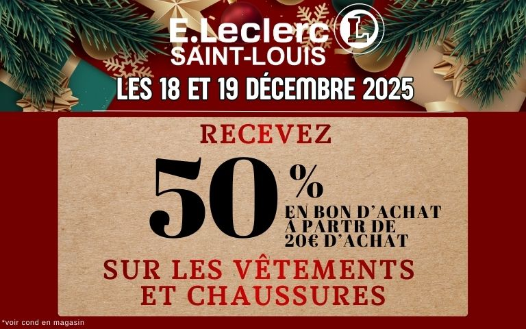 les 18 et 19 écembre : recevez 50% en bon d'achat avec la carte à partir de 20€ d'achat sur les vêtements et chaussures