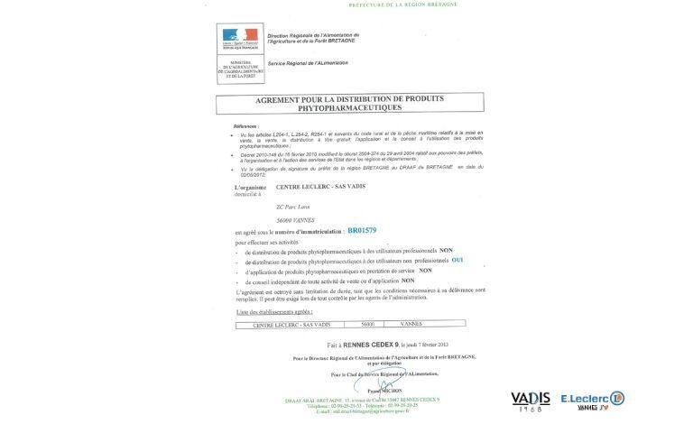 Agrément pour la distribution de produits phytopharmaceutiques